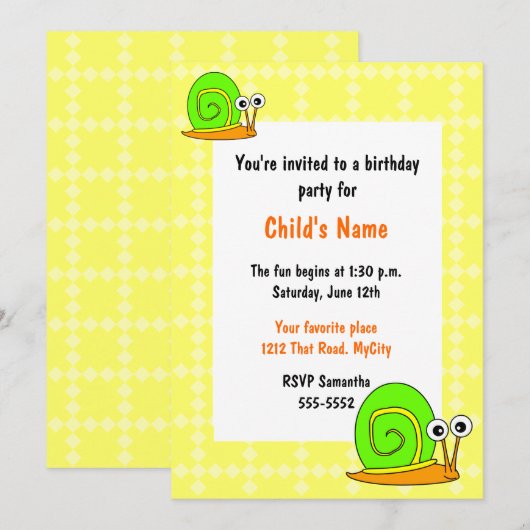 Fijne slak Kinderdagenuitnodiging Kaart (Voorkant / Achterkant)