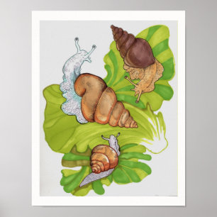 Fijne slakken op poetskunst met sla poster