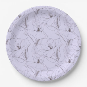 Fijne soepelheid met de stengel, lila lijnkunst papieren bordje
