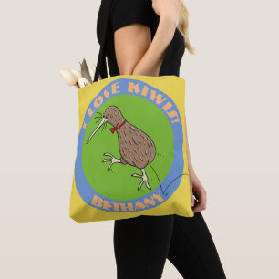 Fijne springkiwi-vogel met cartoon van boegstropda tote bag
