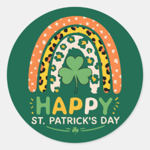 Fijne St. Patrick's Dag Cute Regenboog Luipaard Ronde Sticker