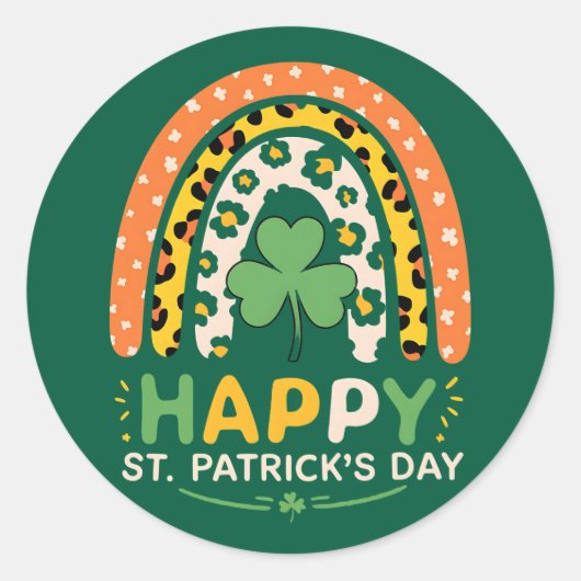 Fijne St. Patrick's Dag Cute Regenboog Luipaard Ronde Sticker (Voorkant)