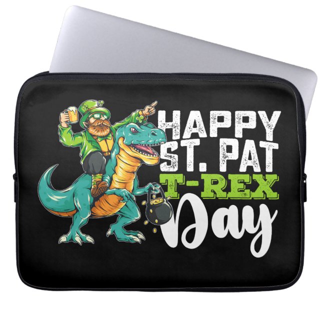 Fijne St. Patrick's Dag Pat T Rex Dinosaur Laptop Sleeve (Voorkant)
