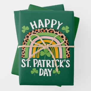 Fijne St. Patrick's Dag Regenboog Klaver Inpakpapier Vel
