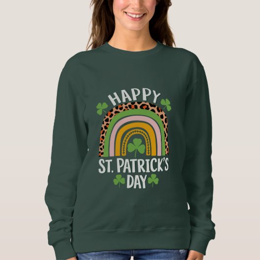 Fijne St. Patrick's Dag Regenboog Klaverblad Trui (Voorkant)