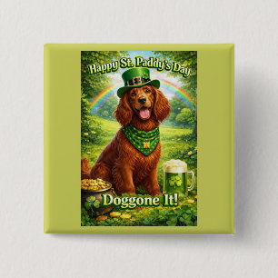 Fijne St. Patrick's Dag Schattige Ierse Setter Vierkante Button 5,1 Cm