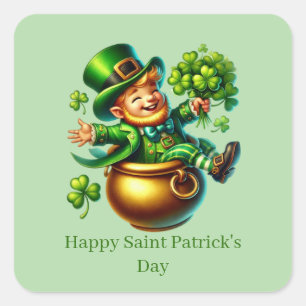Fijne St. Patrick's Day aanpasbare leprechaun Vierkante Sticker
