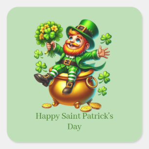 Fijne St. Patrick's Day aanpasbare leprechaun Vierkante Sticker
