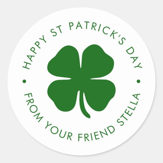 Fijne St. Patrick's Day Groene Klaver Ronde Sticker (Voorkant)