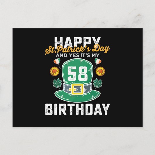 Fijne St. Patricksdag En Ja Het Is Mijn 58e Verjaa Briefkaart (Voorkant)