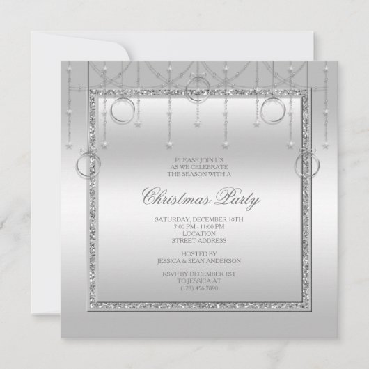 Fijne Sterren & Ringen Zilveren Kerstfeest Kaart (Voorkant)