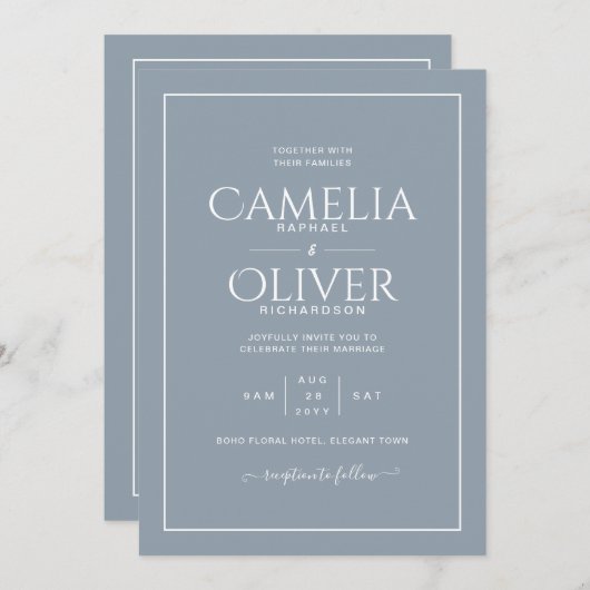 Fijne Stof Blauwe MONOCHROME Bruiloft Kaart (Voorkant / Achterkant)