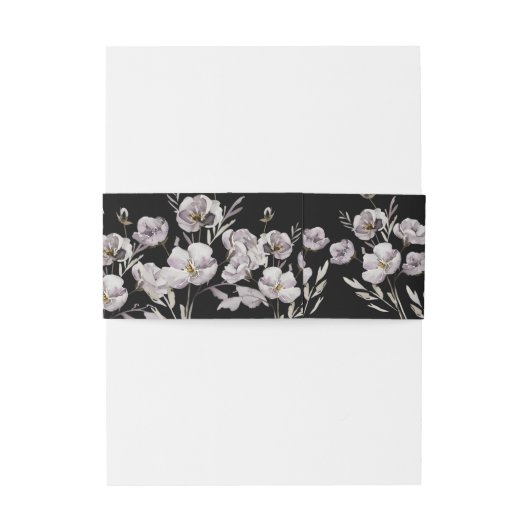 Fijne stoffige paarse bloem waterverf, zwart uitnodigingen wikkel (Achterkant Voorbeeld)