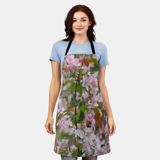 Fijne tak met bloemen appelboom schort (Gedragen)