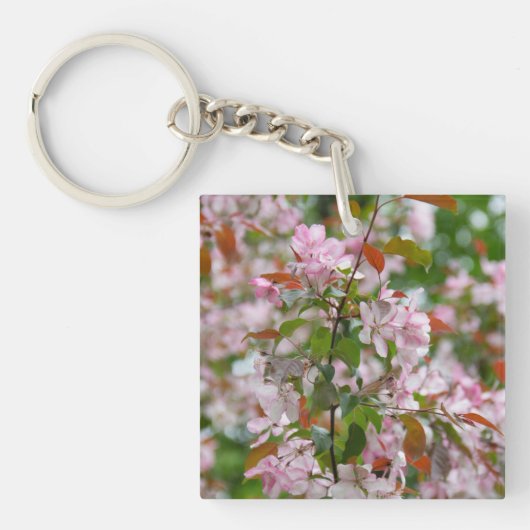 Fijne tak met bloemen appelboom sleutelhanger (voorkant)