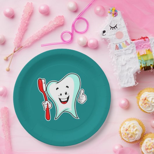 Fijne tandheelkundige verzorging met tandenborstel papieren bordje (Feest)