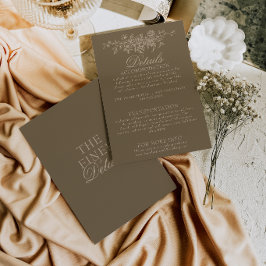 Fijne Taupe Bruine Bloemrijke Boho Trouwdetails Informatiekaartje