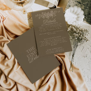 Fijne Taupe Bruine Bloemrijke Boho Trouwdetails Informatiekaartje