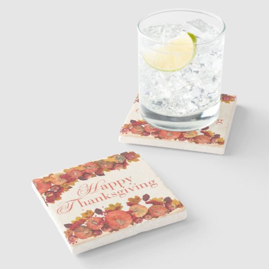 Fijne Thanksgiving 2024 Stenen Onderzetter (Zijkant)