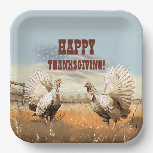 Fijne Thanksgiving! Bewerkbare mannen Papieren Bordje (Voorkant)