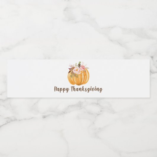 Fijne Thanksgiving | Bloemenpompoen Waterfles Etiket (Enkel label)