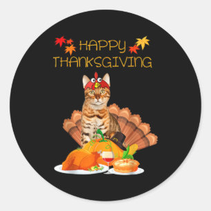 Fijne Thanksgiving Day Bengaalse Kat Cadeau Kat Gr Ronde Sticker