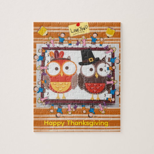 Fijne Thanksgiving Day Legpuzzel Uilen (Verticaal)