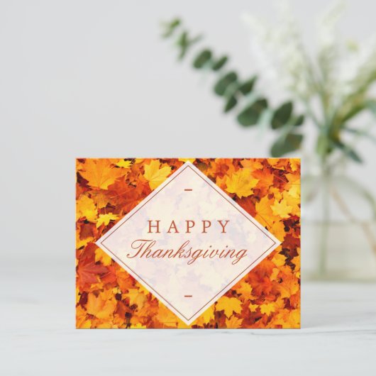 Fijne Thanksgiving | Elegante gouden rode val blad Feestdagenkaart (Staand voorkant)