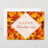 Fijne Thanksgiving | Elegante gouden rode val blad Feestdagenkaart (Voorkant / Achterkant)