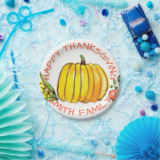 Fijne Thanksgiving Family Celebration. Papieren Bordje (Feest)