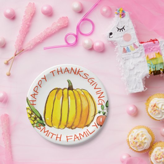 Fijne Thanksgiving Family Celebration. Papieren Bordje (Feest)