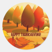 Fijne Thanksgiving. Herfstlandschap Ronde Sticker (Voorkant)