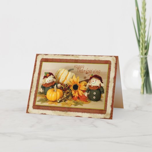 Fijne Thanksgiving Kaart met vogelverschrikkers (Voorkant)
