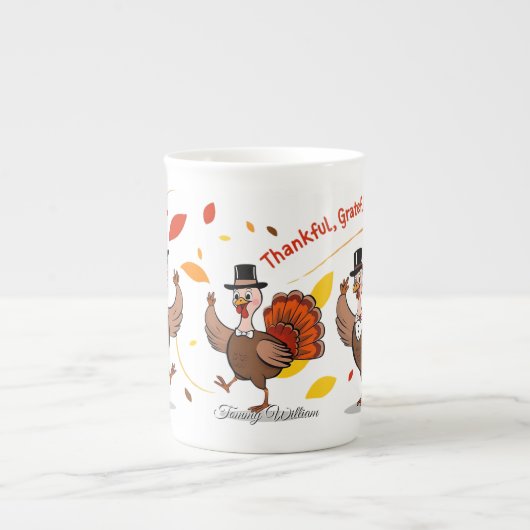 Fijne Thanksgiving met dankzeggingen Porselein Kop (Voorkant)