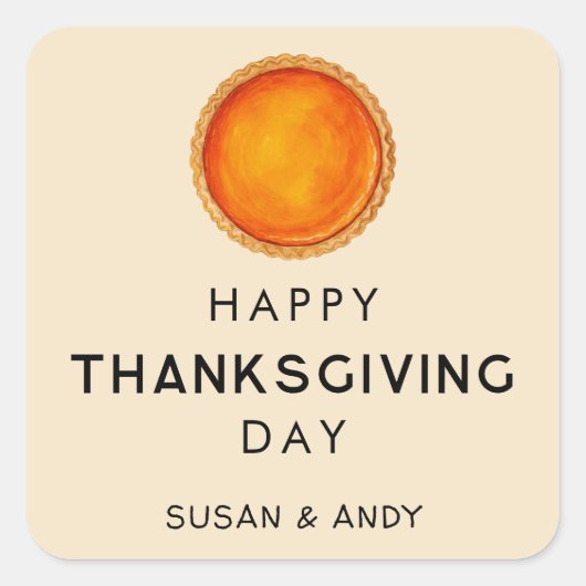 Fijne Thanksgiving met pompoentaart Vierkante Sticker (Voorkant)