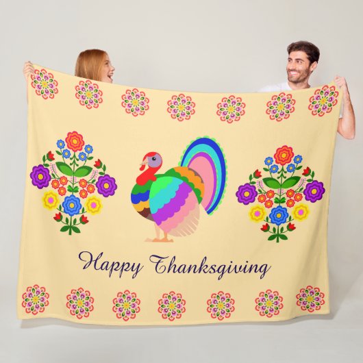Fijne Thanksgiving. Poolse design bloemen. Fleece Deken (In situ)