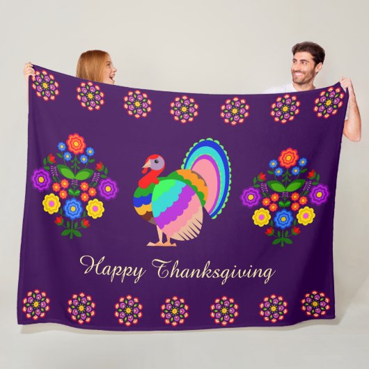 Fijne Thanksgiving. Poolse design bloemen. Fleece Deken (In situ)