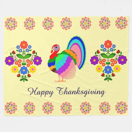 Fijne Thanksgiving. Poolse design bloemen. Fleece Deken (Voorkant (Horizontaal))