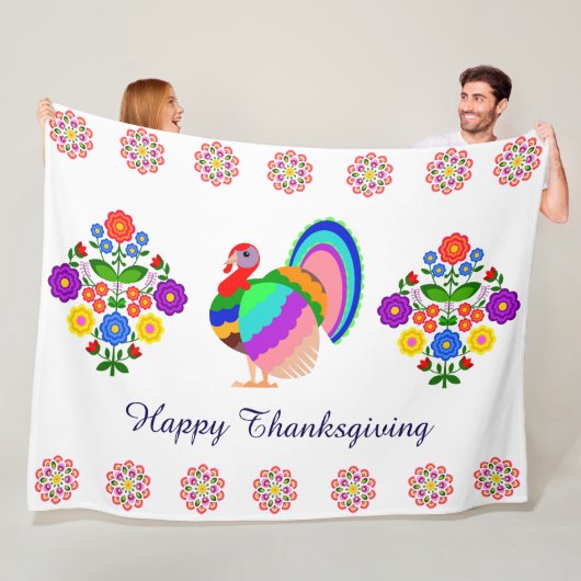 Fijne Thanksgiving. Poolse design bloemen. Fleece Deken (In situ)