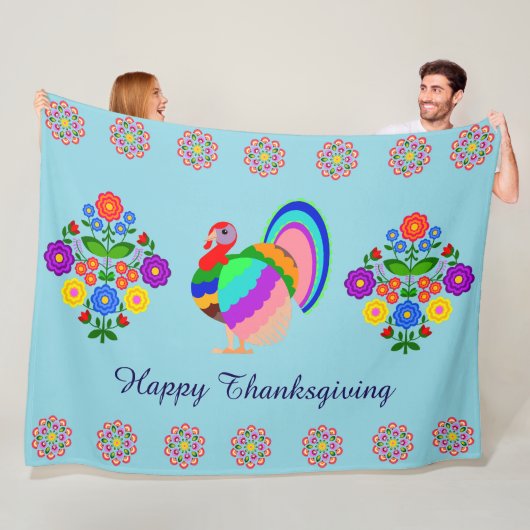 Fijne Thanksgiving. Poolse design bloemen. Fleece Deken (In situ)