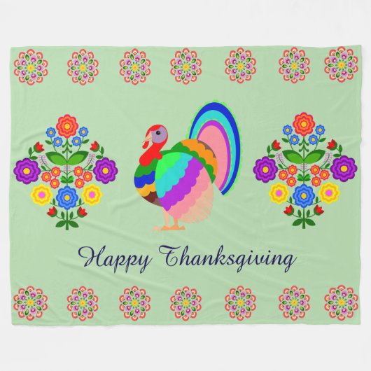 Fijne Thanksgiving. Poolse design bloemen. Fleece Deken (Voorkant (Horizontaal))