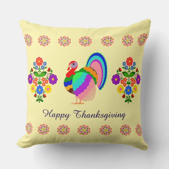 Fijne Thanksgiving. Poolse design bloemen. Kussen (Voorkant)