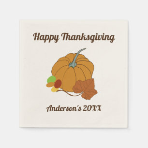 Fijne thanksgiving pumpkin en bladnaam en datum servet
