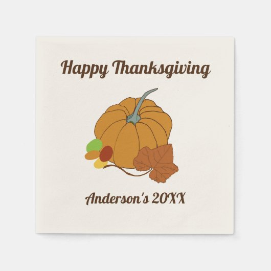 Fijne thanksgiving pumpkin en bladnaam en datum servet (Voorkant)