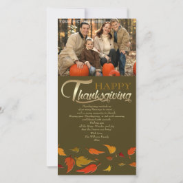 Fijne Thanksgiving. Vallende bladeren fotokaart Feestdagenkaart