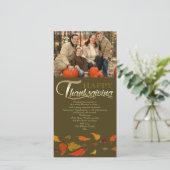 Fijne Thanksgiving. Vallende bladeren fotokaart Feestdagenkaart (Staand voorkant)