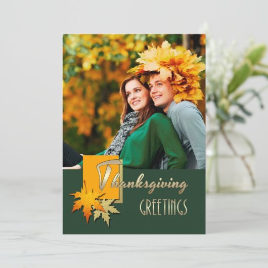 Fijne Thanksgiving. Vallende bladeren fotokaart Feestdagenkaart (Staand voorkant)