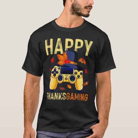 Fijne Thanksgiving Videospel Controller Pelgrim C T-shirt (Voorkant)