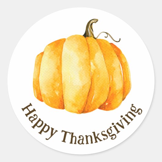 Fijne Thanksgiving. Waterverf pompoen herfst herfs Ronde Sticker (Voorkant)