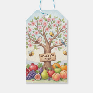 Fijne Tu B'Shevat – Kleurrijke Bloesem & Fruit Cadeaulabel